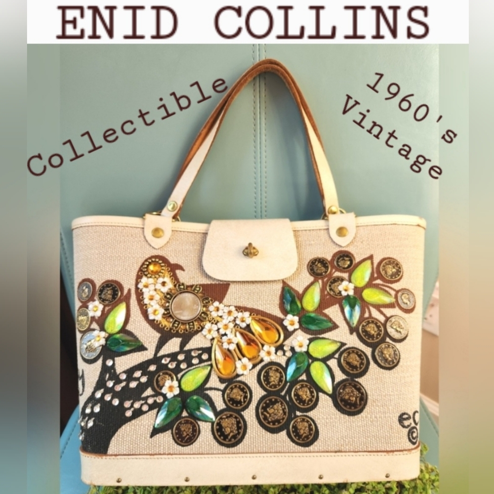 60s ENID COLLINS Texas MONEY TREE Bird Coins Flowers Collector Bag Purse EUVC